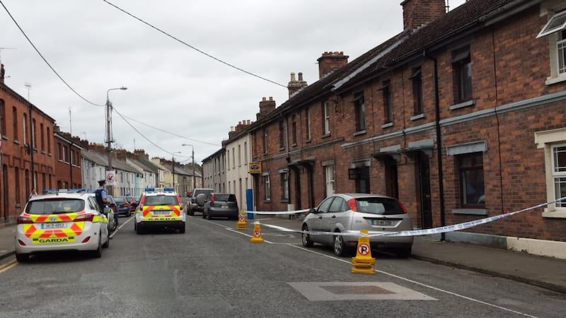 Emergency services outside the house on Chord Rd, Drogheda in which an elderly woman was injured in a fire last night. Photograph: Paddy Logue