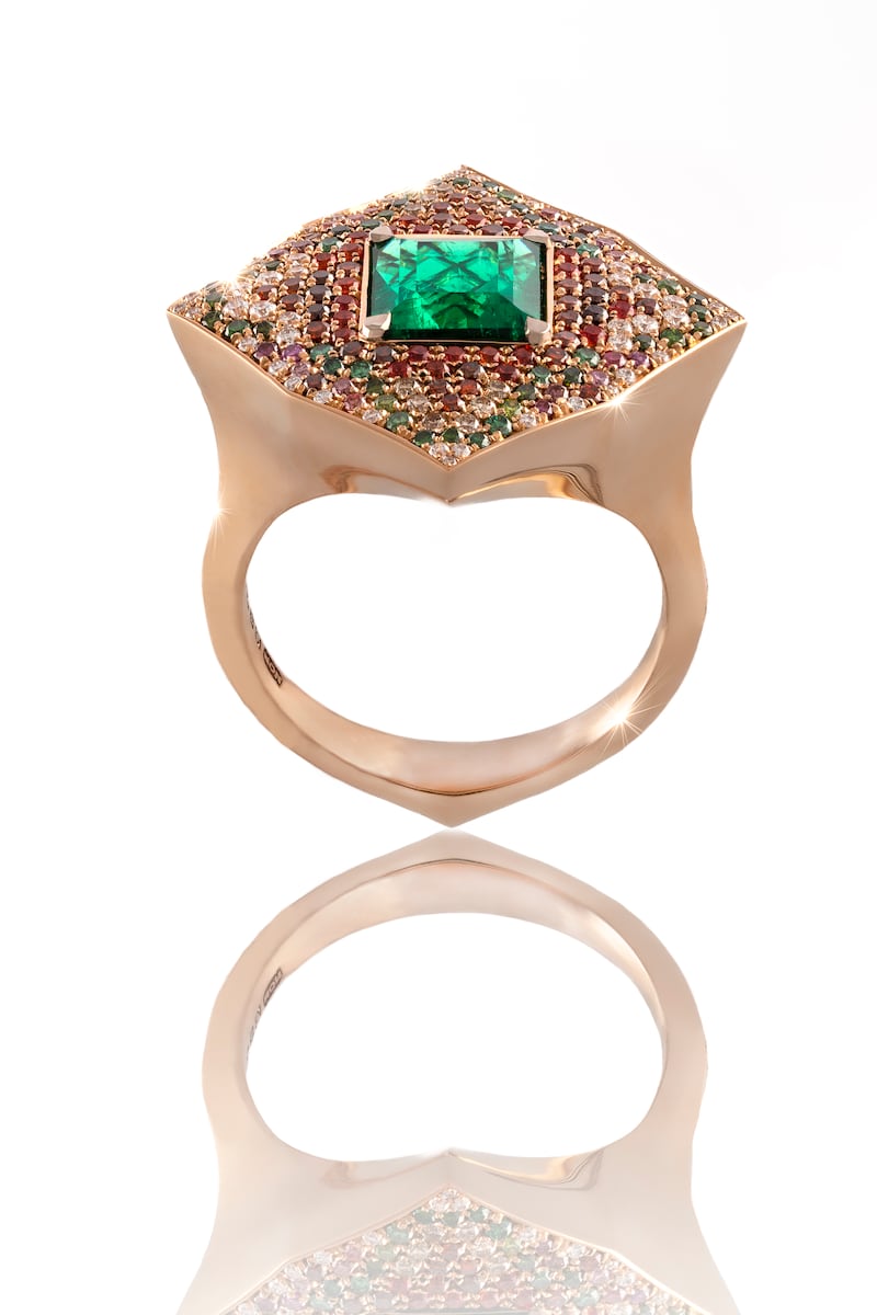 Nigel O'Reilly: Zellig ring, with emerald set in rose gold. Photograph: Johnnymee@gmail.com