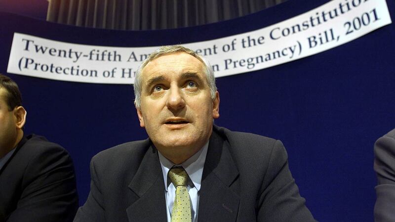 Bertie Ahern at a press conference in 2001 to announce government plans for a referendum on abortion. Photograph: Chris Bacon