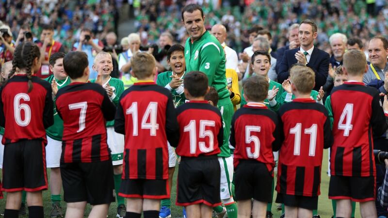 O’Shea walks out before the match. Photo: Brian Lawless/PA Wire