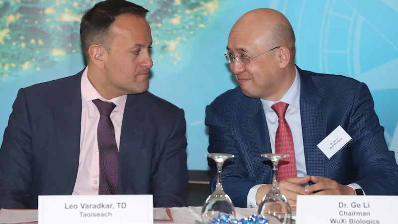 Leo Varadkar, during his time as taoiseach, with Dr Ge Li of WuXi Biologics during a jobs announcement