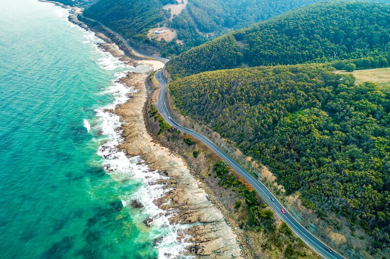 An aerial view of the Great Ocean Road, Victoria, Australia. Photograph: Greg Brave/iStock/Getty