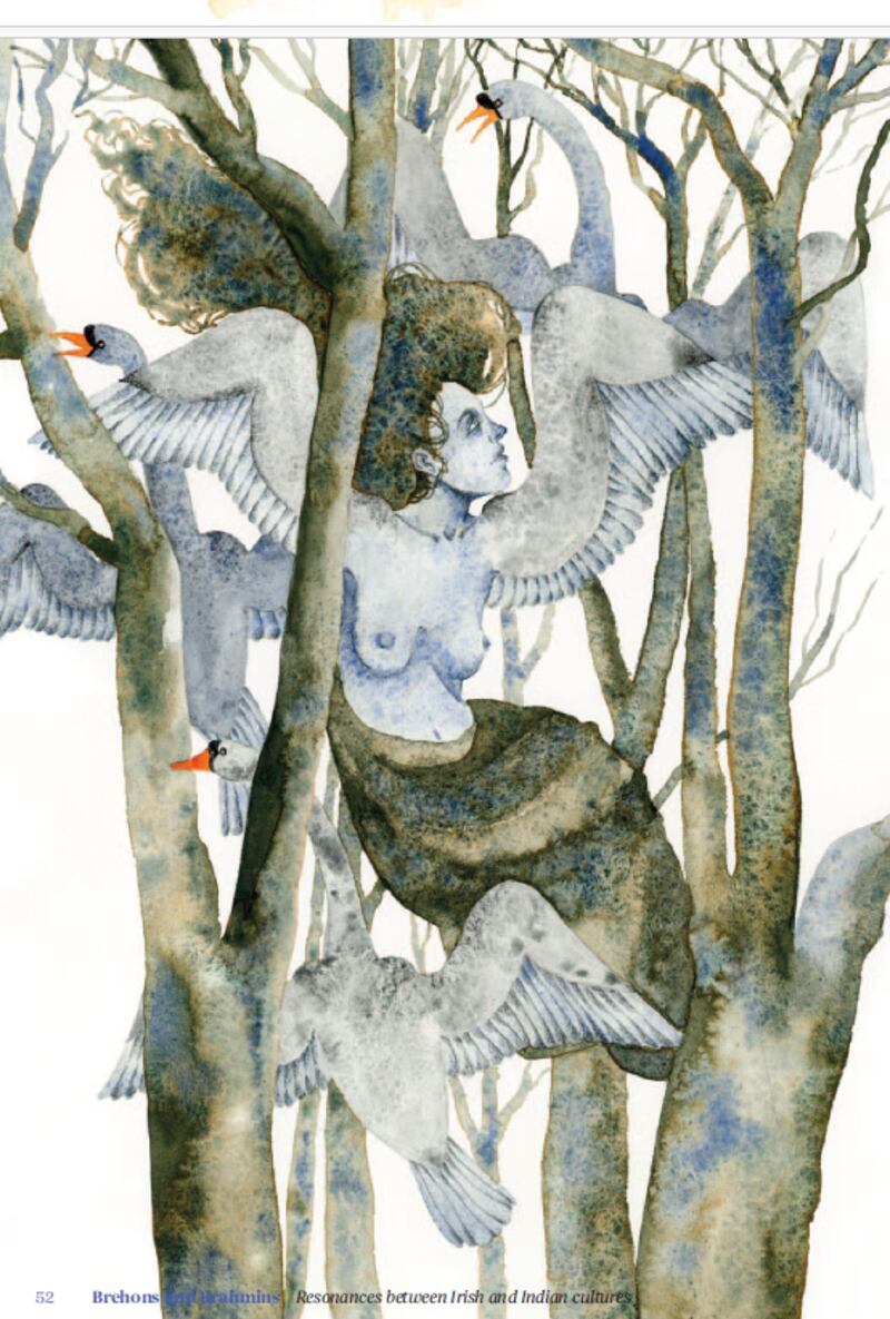 The Apsara Nymph by Aurélie Beatley. In Hindu and Buddhist mythology, apsaras are female spirits, like nymphs or fairies, who occupy the clouds and waters. The tale of King Pururavas is remarkably similar to Ireland's The Dream of Aengus.