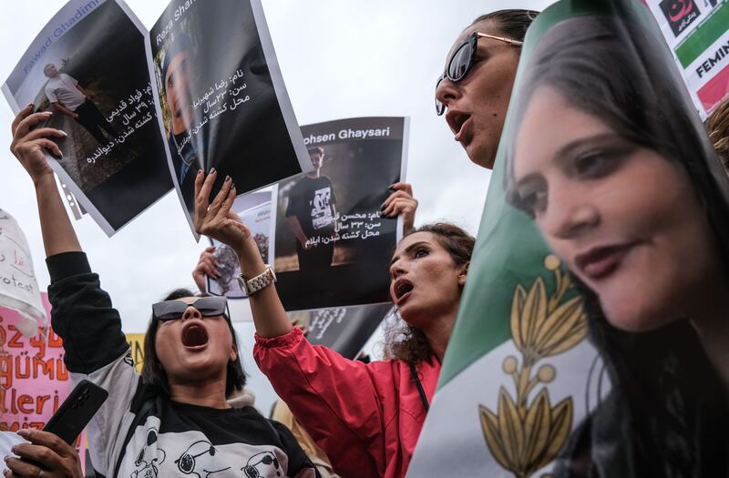 Iranian people protest following the death of Iranian Mahsa Amini, in Istanbul, Turkey this month. Photograph: Sedat Suna/EPA