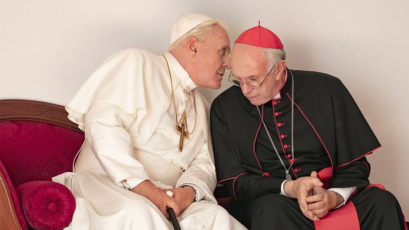 Anthony Hopkins and and Jonathan Pryce in The Two Popes