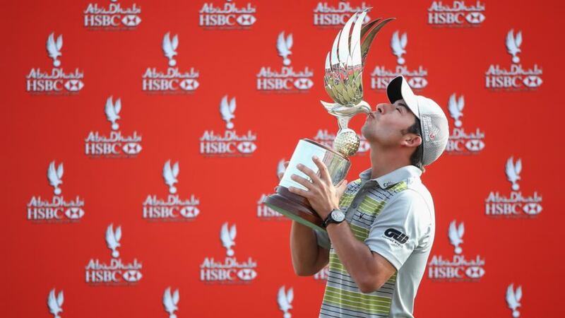 Pablo Larrazabal of Spain celebrates victory at the Abu Dhabi HSBC Golf Championship at the Abu Dhabi Golf Cub on January 19, 2014 in Abu Dhabi, United Arab Emirates. Photo by Andrew Redington/Getty Images