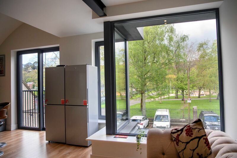 The communal lounge/kitchen area of the Mardyke Walk property. Photograph: Daragh Mc Sweeney/Provision