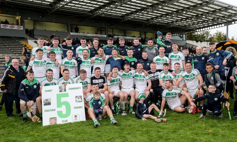 Ballyhale celebrate their victory over James Stephens in the Kilkenny senior hurling final at UPMC Nowlan Park. Photograph: Lorraine O'Sullivan/Inpho
 