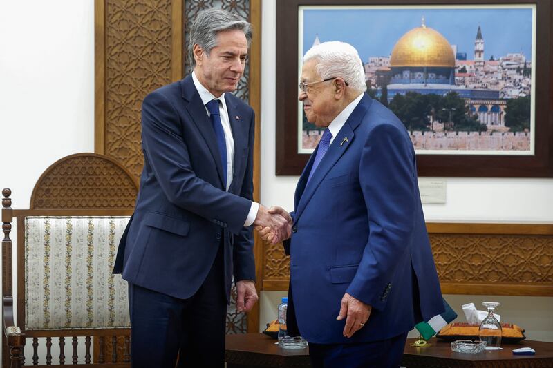 US secretary of state Antony Blinken meets with Palestinian Authority president Mahmud Abbas in Ramallah in the occupied West Bank. Photograph: Evelyn Hockstein/AFP/Getty