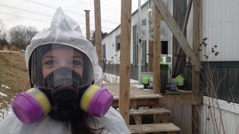 Shake and bake: Jennifer Rhyne of Affordable Cleanup outside a meth lab in Scott Depot. Photograph: Simon Carswell