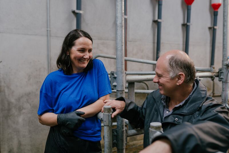 Yvonne and Austin Connelly in the milking parlour. Credit: Dora Kazmierak – and NDC & Ornua Quality Milk Awards