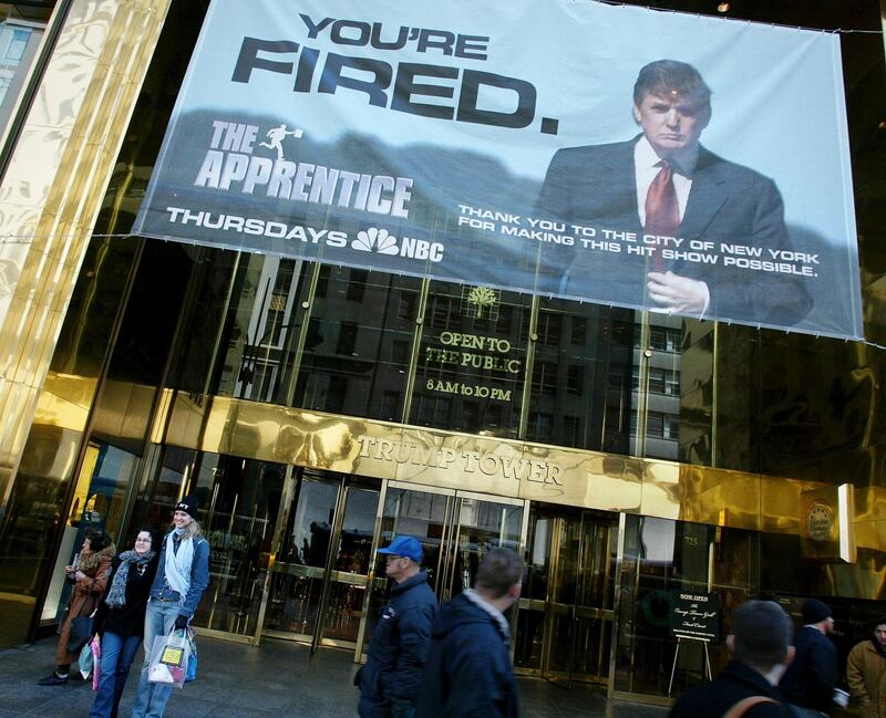 An advertisement for The Apprentice hangs on Trump Tower on Fifth Avenue in New York, March 23rd, 2004. Photograph: Richard Perry/The New York Times.