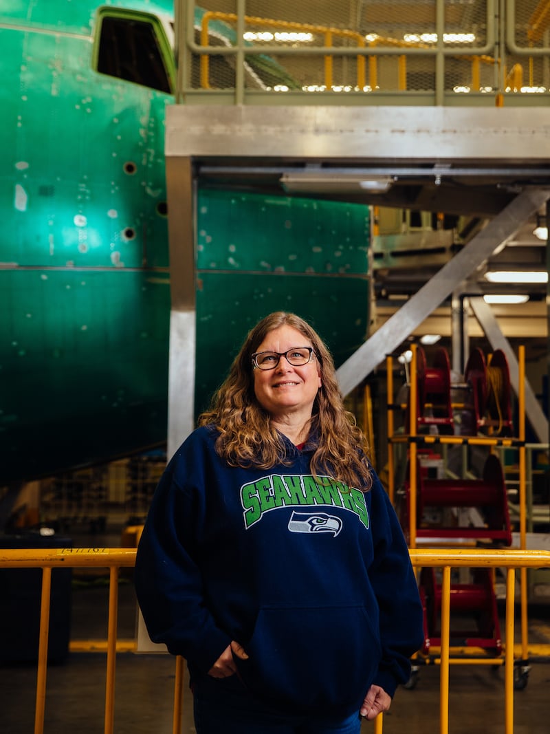 Sherri Mui is a general mechanic who worked on the 747. Photograph: Lindsey Wasson/The New York Times