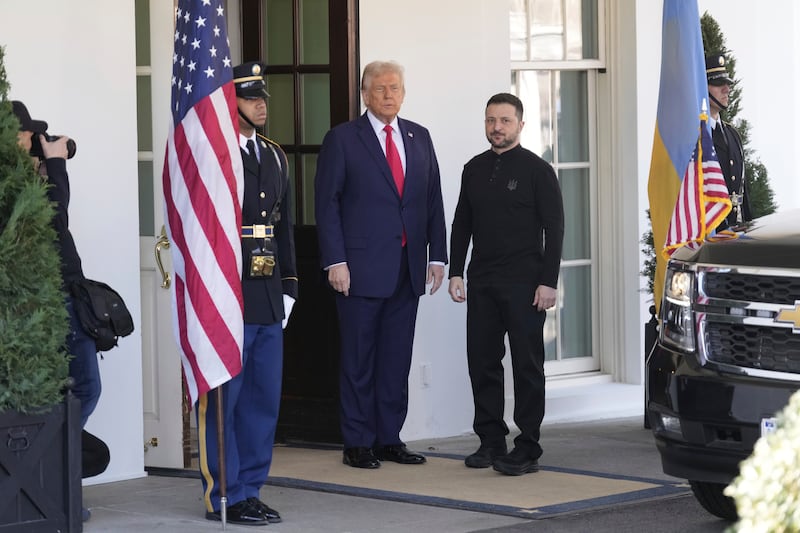 Donald Trump greets Volodymyr Zelenskiy at the White House. Photograph: Ben Curtis/AP