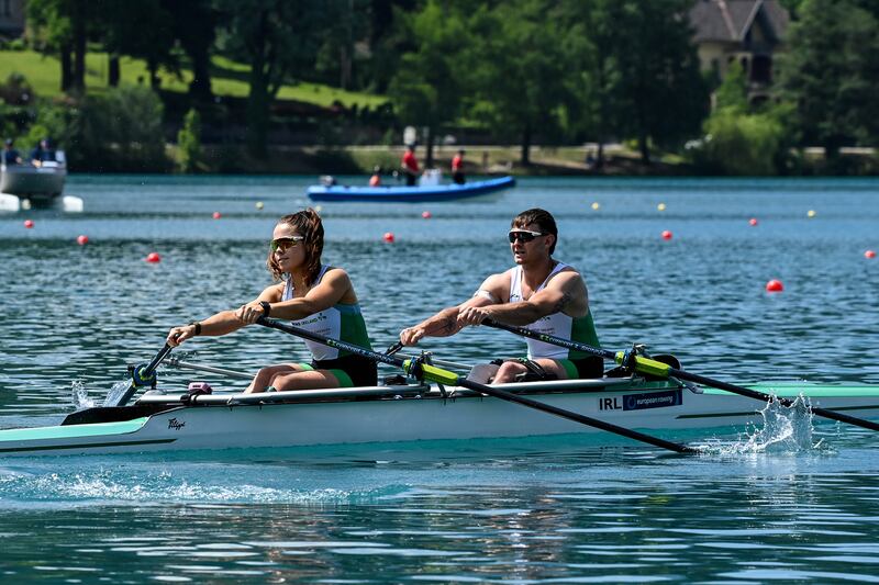 Katie O’Brien and Steven McGowan booked their place into the A Final, after a fourth place finish in their repechage on Friday. Photograph: Maren Derlien/Inpho