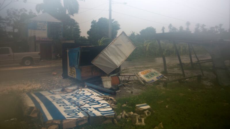 A structure lays on the ground, brought down by the winds of Hurricane Matthew in Leogane, Haiti. Photograph: Dieu Nalio Chery/AP