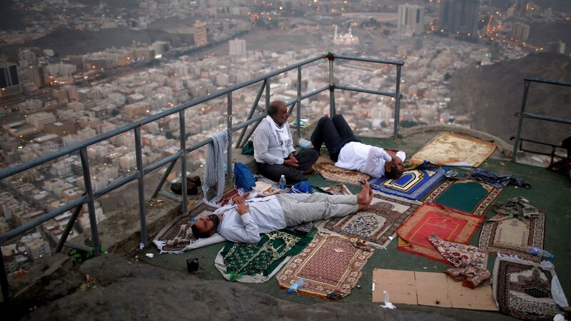 Muslim pilgrims visit Mount Al-Noor, where they believe the Prophet Muhammad received the first words of the Koran, in the holy city of Mecca, Saudi Arabia on Monday. Photograph: Suhaib Salem/Reuters