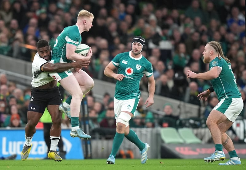 Ireland's Jamie Osborne against Fiji. Photograph: Niall Carson/PA Wire