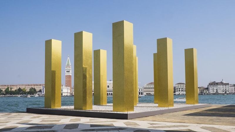 Installation: Heinz Mack’s The Sky Over Nine Columns on the Venetian island of San Giorgio Maggiore. Photograph: Marco Secchi/Getty