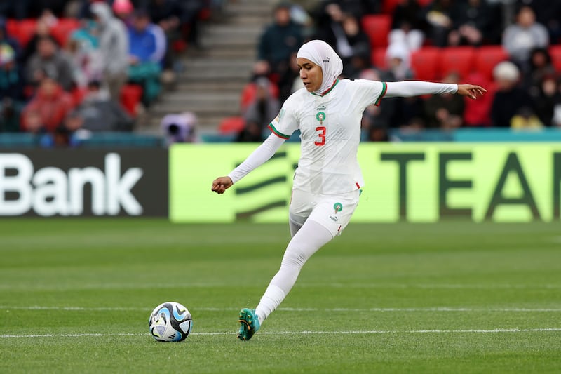 Morocco defender Nouhaila Benzina became the first player to wear a hijab at a World Cup during the win over South Korea in Adelaide. Photograph: Sarah Reed/Getty Images