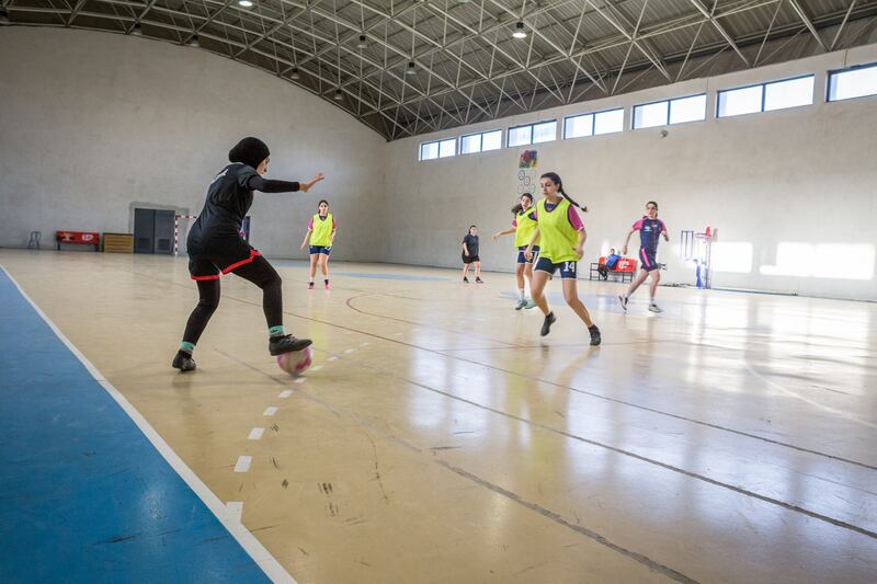 Players with Diyar Bethlehem training at the Dar Al-Kalima University sports hall in Bethlehem, Palestine. Photograph: Giacomo Sini