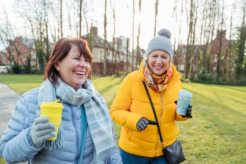 walking coffee outdoor fitness friends. Photograph: iStock