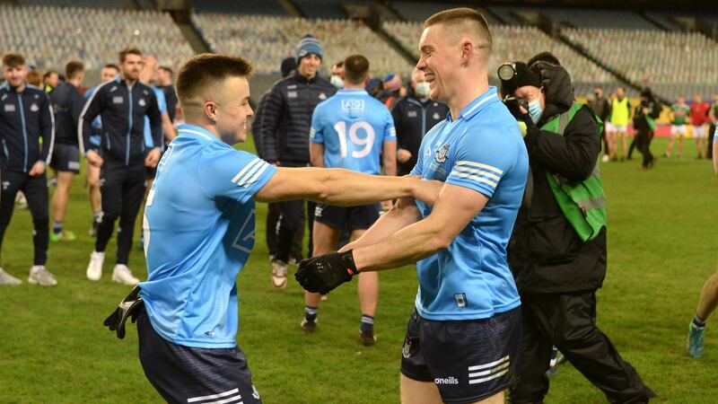 Eoin Murchan O’Callaghan celebrate at the final whistle. Photo: Dara Mac Donaill/The Irish Times