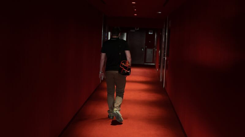 Daniel Ordoñez, who is in charge of maintenance of the W Hotel in Barcelona, walks through one of the hotel’s halls. Photograph: Samuel Aranda/The New York Times