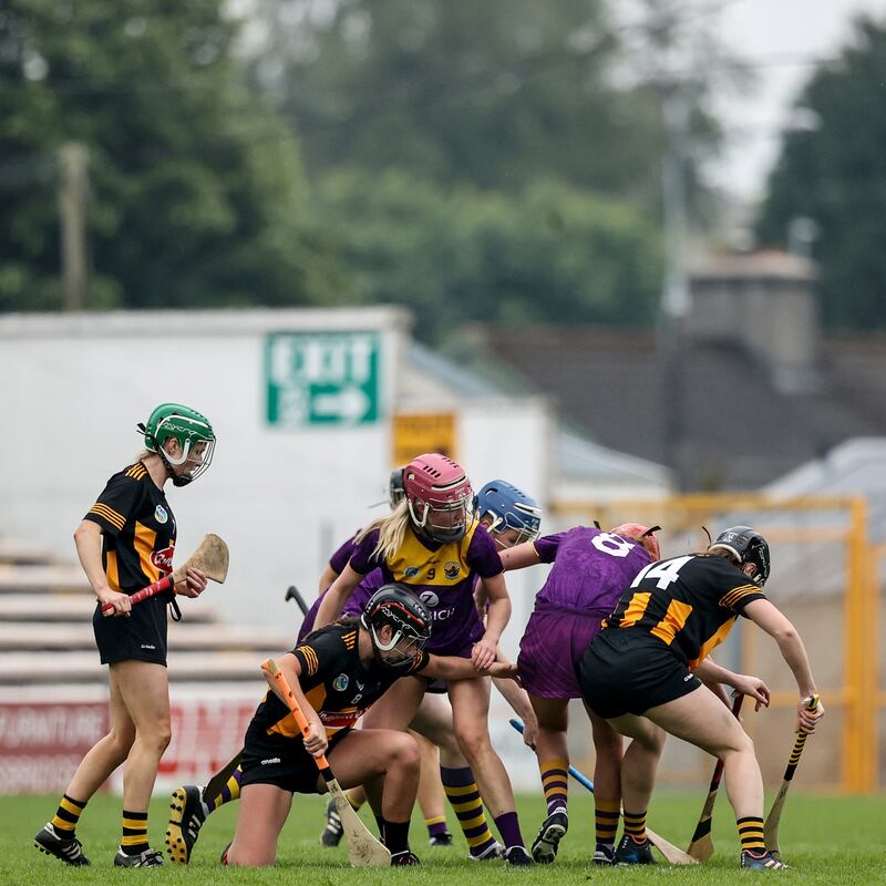 Both teams compete for possession during the game. Photograph: Ben Brady/Inpho