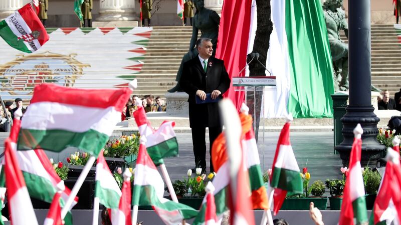 Hungarian prime minister Viktor Orban attends Hungary’s national day celebrations, which also commemorates the 1848 Hungarian Revolution against the Habsburg monarchy. Photograph:  Lisi Niesner/Reuters