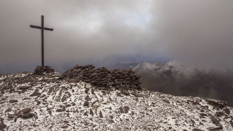 Friday morning, November 13th  at the summit of Carrauntoohil with it’s first snowfall of the season. Photograph: Billy Horan