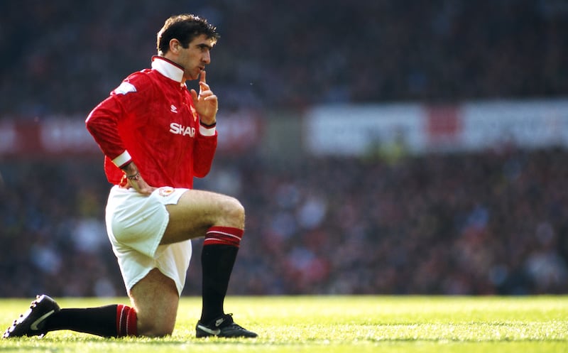 Manchester United striker Eric Cantona reacts during an FA Premier League match between Manchester United and Manchester City at Old Trafford on April 23rd, 1993, in Manchester, England. Photograph: Anton Want/Allsport/Getty Images