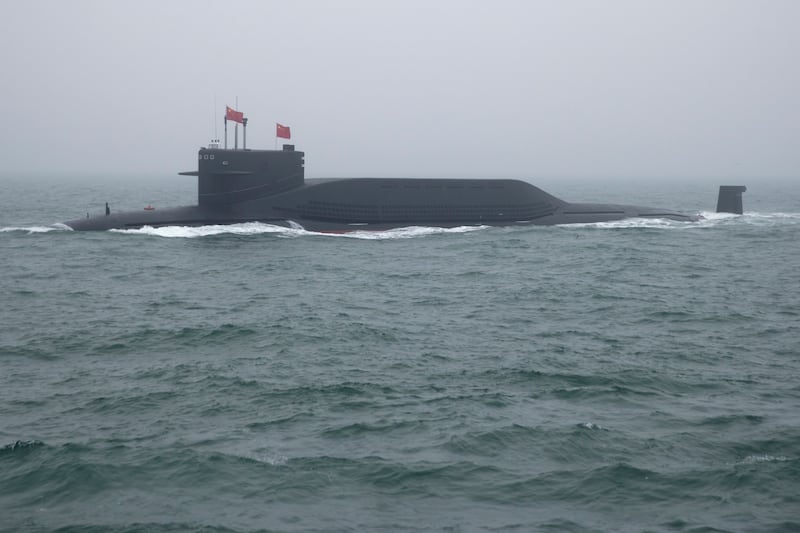 A nuclear powered Chinese navy submarine. Photograph: Mark Schiefelbein/Pool/AFP via Getty Images