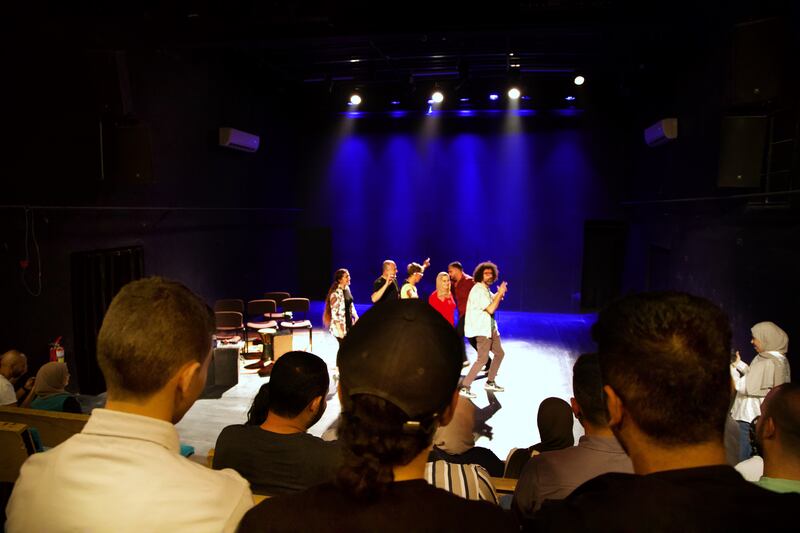 The Palestinian Comedy Troupe performs at the Freedom Theatre. Photograph: Hannah McCarthy