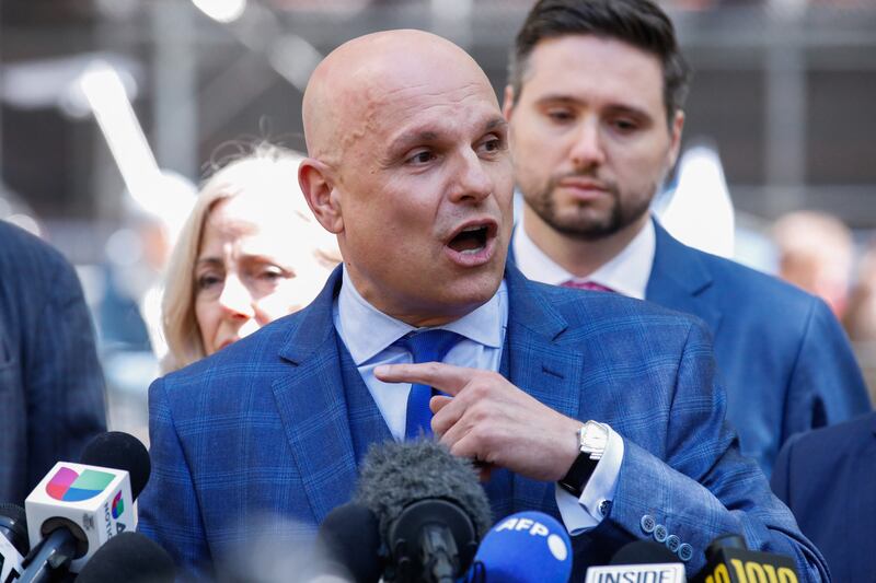 Arthur Aidala, a lawyer representing jailed Hollywood producer Harvey Weinstein, speaks to the press on April 25th, 2024, in New York City. The city highest court had overturned Weinstein's 2020 conviction on sex crime charges, a shock reversal in one of the defining cases of the #MeToo movement. Photograph: Kena Betancur/AFP/Getty