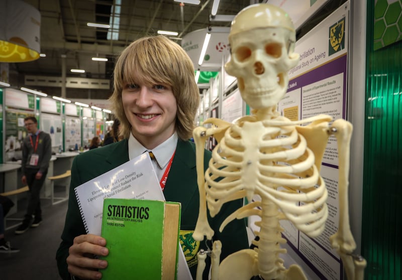 Oscar Despard winning the best individual award in the 2022 BT Young Scientist of the Year competition. Photograph: Crispin Rodwell