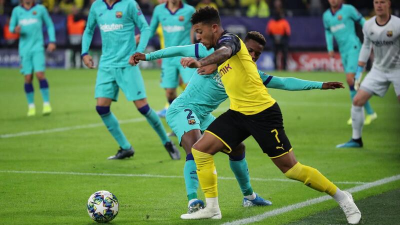 Jadon Sancho during Dortmund’s draw with Barcelona. Photograph: Christian Kaspar-Bartke/Getty