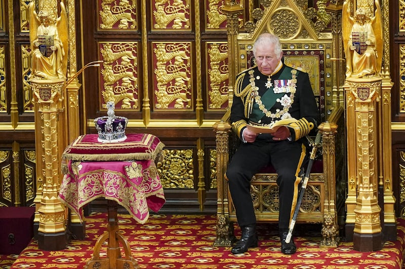 Prince of Wales reads the queen's speech during the state opening of parliament in the House of Lords, London, May 10th, 2022. Photograph: PA