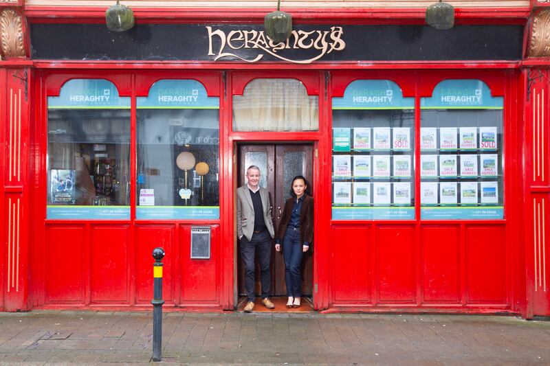 Daragh Heraghty and Phil Sun Heraghty run their auctioneers office from their Manorhamilton bar. Photograph: Brian Farrell