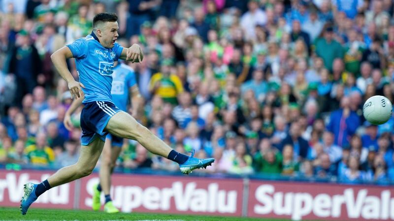 Dublin’s Eoin Murchan scores a goal just after half-time in the All-Ireland final replay against Kerry. Photograph:  Tom Honan