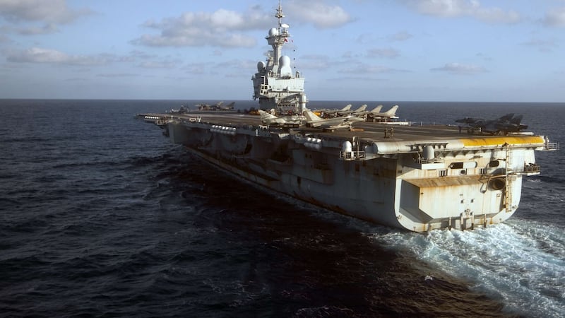 The aircraft carrier “Charles de Gaulle” which has been sent to the eastern Mediterranean. Photograph: Joel Saget/AFP/Getty Images