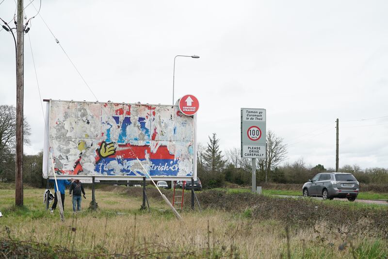 A old Tayto Park billboard soon to be replaced with an Emerald Park advert. Photograph: Enda O'Dowd