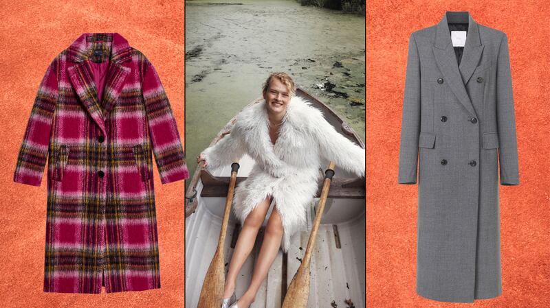 Pink check coat, €140, M&S; Teddy coat, €430, Jigsaw; Grey crombie coat, €179.99, Mango.