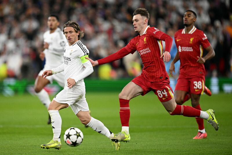 Luca Modric in action against Liverpool recently. The remarkable Real Madrid and Croatian star has remained at the top of the game for seemingly an age. Photograph: Oli Scarff/Getty Images