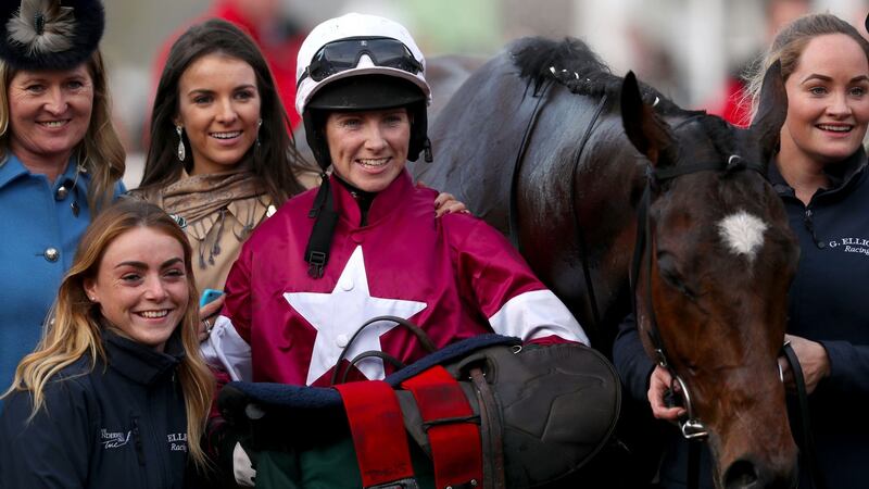 Jockey Lisa O’Neill and Tiger Roll celebrate winning the National Hunt  Chase at   Cheltenham last year.  Photograph: David Davies/PA Wire