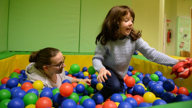 Aisling Conway, at Sensational Kids  with Amanda Kelly, senior OT. Photograph: Dara Mac Dónaill