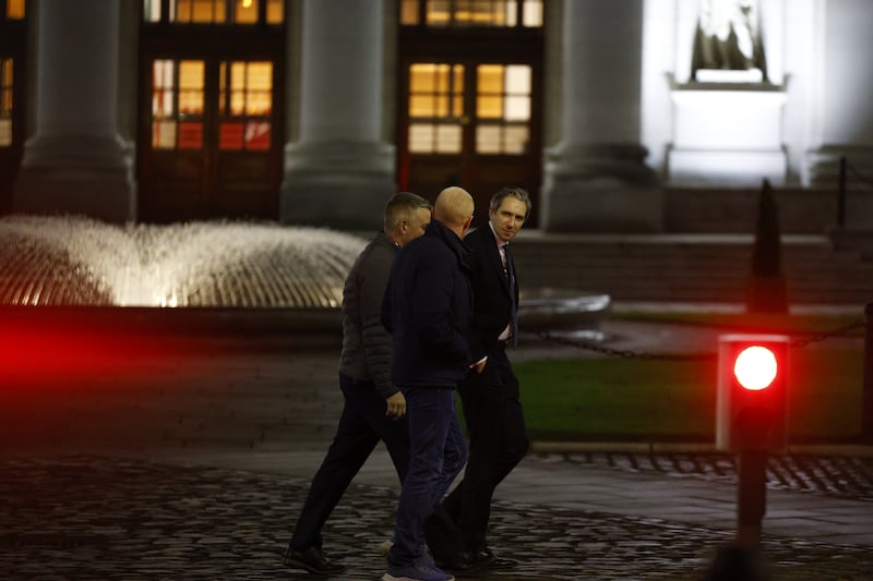 Taoiseach Simon Harris leaves Government Buildings following the talks last night. Photograph: Nick Bradshaw/The Irish Times