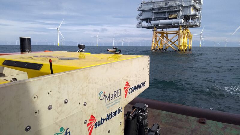 ‘Clean Energy’ showcases the University of Limerick underwater submersible ‘ROV Etáin’ about to complete an inspection on one of the largest offshore wind farms in the UK. In the UK, offshore wind is now cheaper than nuclear and “new gas” and as Ireland targets 70 per cent renewable electricity by 2030, offshore wind looks set to play a pivotal role in reaching this goal. Photograph: Gerard Dooly, UL research fellow