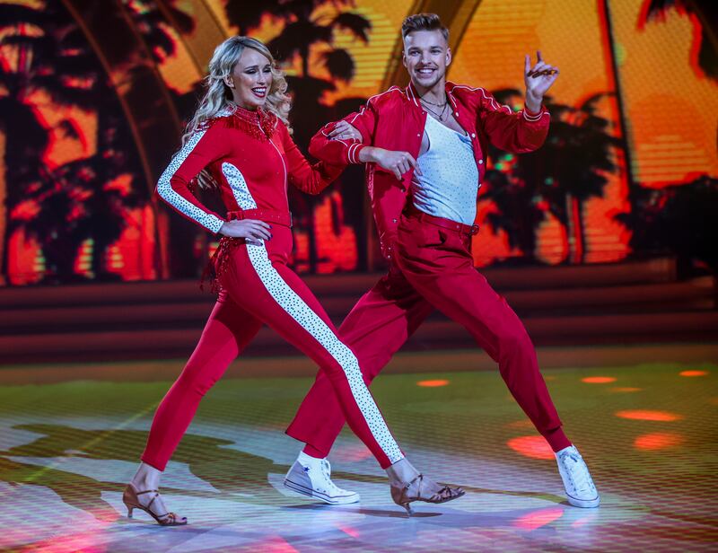 Irish Soccer Star Stephanie Roche with her dance partner Ervinas Merfeldas during Dancing With The Stars.
Photograph: Kyran O’Brien
