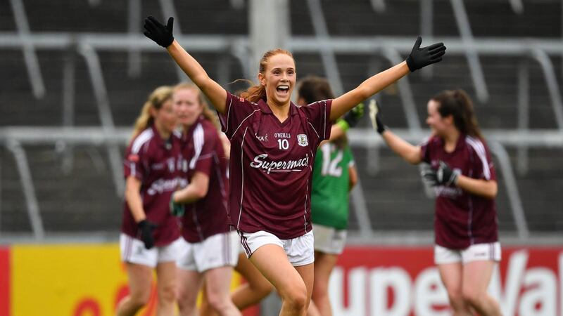 Galway’s Olivia Divilly  celebrates after their provincial final replay win over Mayo at the  LIT Gaelic Grounds in Limerick. Photograph: Brendan Moran/Sportsfile